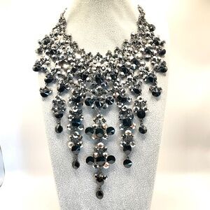 Natasha New Black Metallic Bib Statement Necklace
